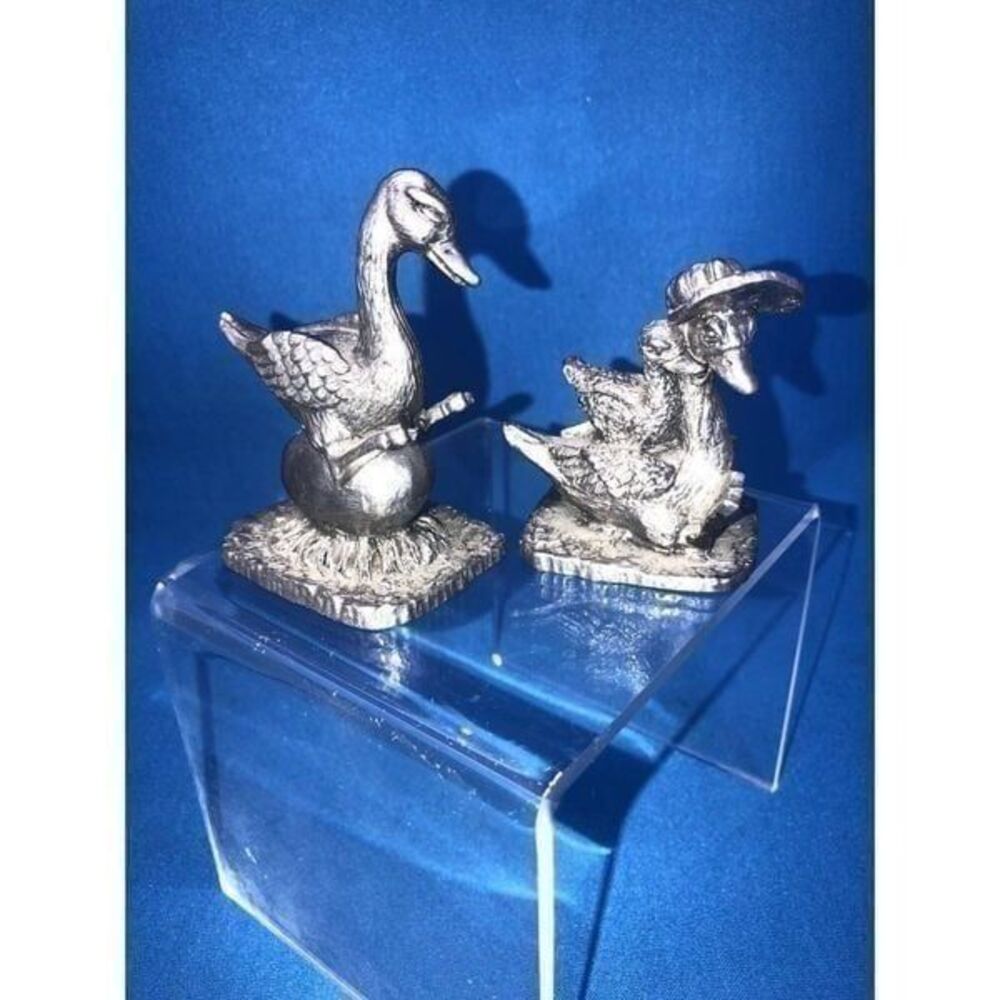 Vintage Michael Ricker Pewter Duck Figurine 2 pc